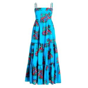 J. Crew Tiered turquoise Lobster Print Maxi Dress- Size 00